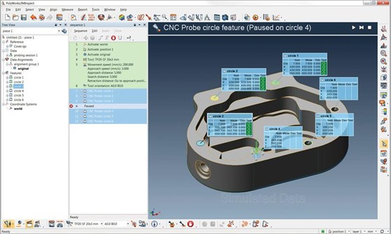 PolyWorks' offline simulation functions automatically generate simulated point cloud data and probed points from CAD geometry. Operators can simulate measured object components, data alignments, data color maps, geometry control tables, 3D-scene snapshots and inspection reports before the real task of inspection measurement. 