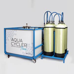 Advanced Aqua Cycler system by ResinTech, designed for PFAS and metal contaminant removal in the metal finishing industry, showcasing its compact design and integrated technology for clean water recycling.