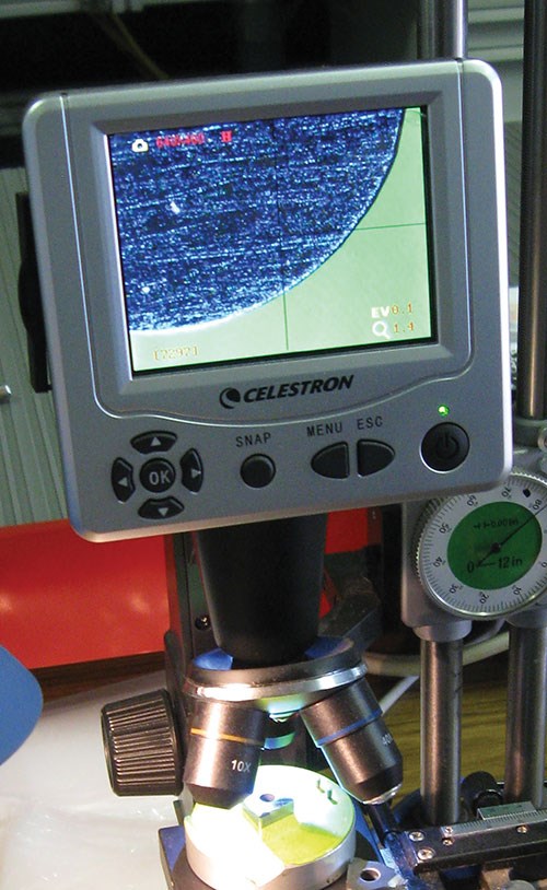 When chip thickness varies due to edge bending, the company provides edge preparation that tapers gradually. This microscopic view shows a rotating insert, but the same principle applies to a ball nose bur.