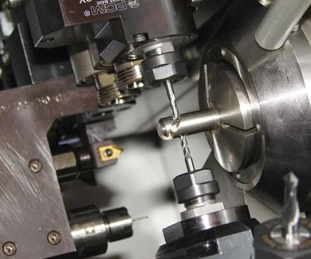 Close up of pinch mill on a swiss-type machine