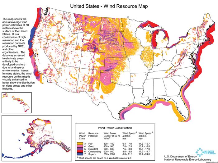 U.S. Wind Resources Map