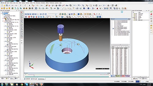 Esta pantalla muestra la simulación de fresado de un tambor de freno trasero para una motocicleta con el software de BobCAD-CAM.