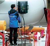 Portable laser shearography is used to inspect aircraft components at Airbus Industrie (Toulouse, France).