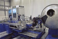 The NCAM machine is capable of fabricating the domed ends of tanks, with its cantilevered headstock option.
