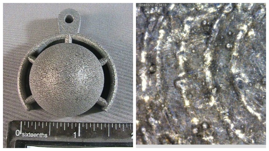 Metal 3D-printed part before and after post process finishing