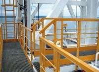 Handrails, ladders and gratings made with pultruded or molded composite materials require less maintenance and mean significantly less topside weight.