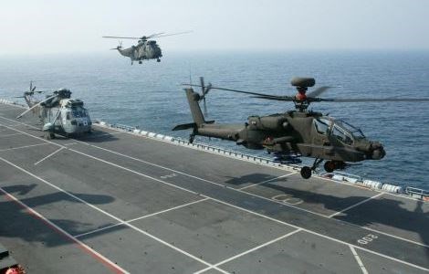 Photo of a helicpter on a warship