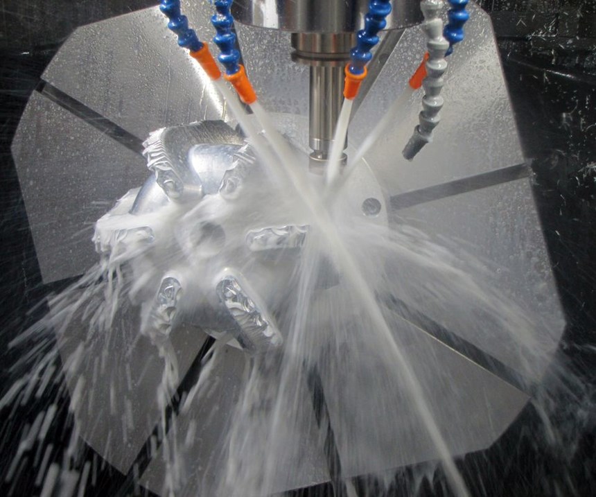 Five-axis machining of aluminum drill bit body on the XF6300 