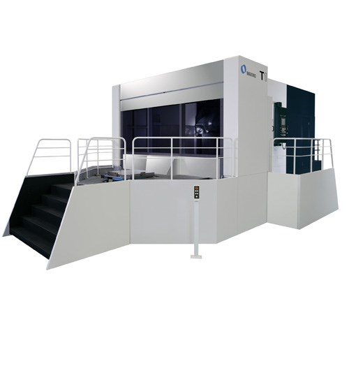 The T1 five-axis horizontal machining center from Makino features an A/B-axis configuration that shifts A-axis motion to the spindle side. According to the company, this setup eliminates the need to tilt the workpiece and helps to ensure accuracy regardless of the rotary axis position. 