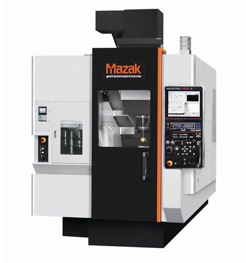 Mazak’s Variaxis j-500 5X vertical machining center provides simultaneous five-axis and multitasking capabilities. It is said to enable efficient single-machine part processing for aerospace components and other applications.