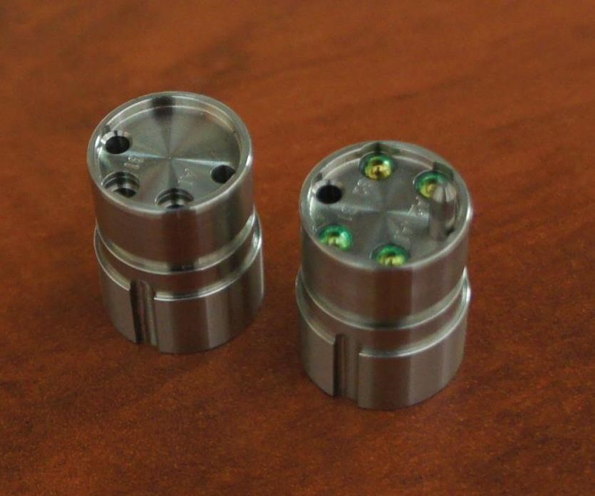 A close-up of fiber-optic connector inserts produced by Integral Machining Ltd. 