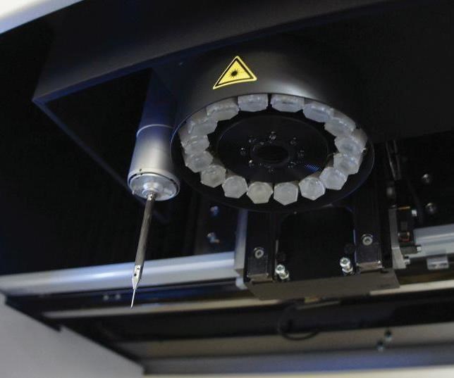 A shot of the machine's sensors reveals that Integral Machining Ltd.'s Zeiss O-inspect CMM offers both touch-probe and optical measurement capability. 