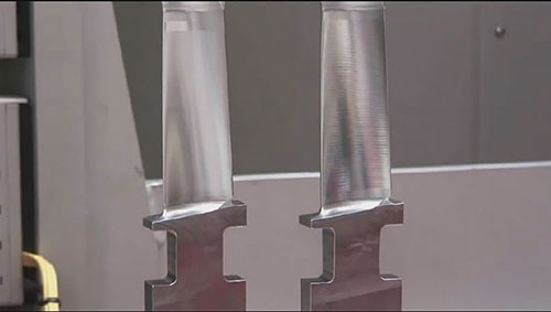 example of an as-machined blade and a dengeling finished blade