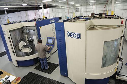 two Grob G350 horizontal five-axis machining centers