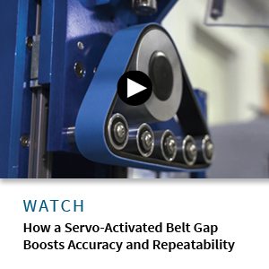 servo-activated belt gap for puller/cutter unit for medical tubing