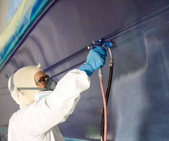 The pressure-fed spray gun makes covering a large area easy, eliminating the need to stop spraying  and mix additional material. 