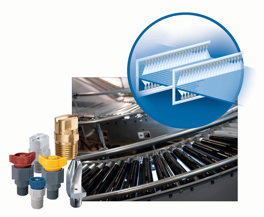 By automating a cleaning  system and placing manifolds above and below conveyors, most processors report a 50-60% drop in water and chemical use.