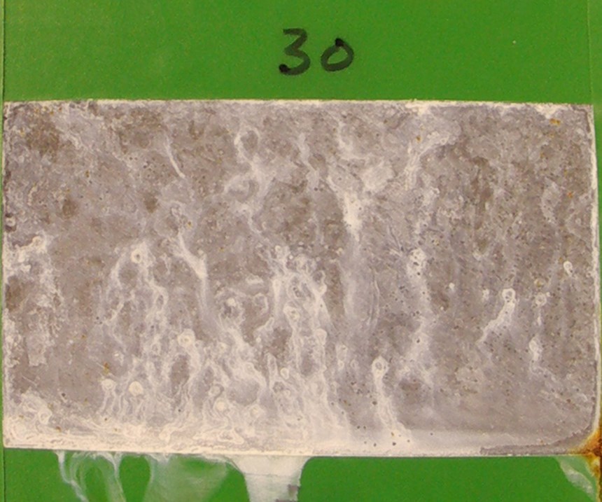 11,005 hours: Corrosion test panels of brush plated zinc-nickel LHE with a trivalent conversion coating.