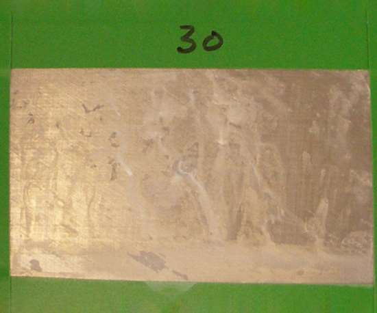 196 hours: Corrosion test panels of brush plated zinc-nickel LHE with a trivalent conversion coating.