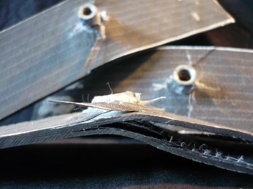 Detail, post-test view of carbon fiber laminate