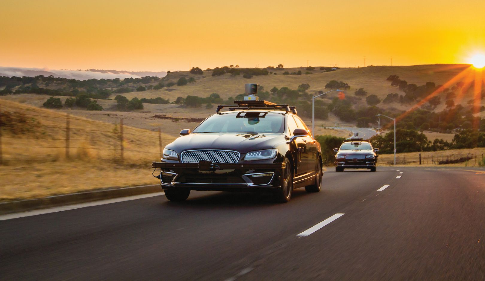 Part of the Aurora test fleet. Chris Urmson thinks that initially cameras, radar and LiDAR systems will all be deployed to assure that autonomous vehicles are fully aware of their surroundings, but as things progress that will change.