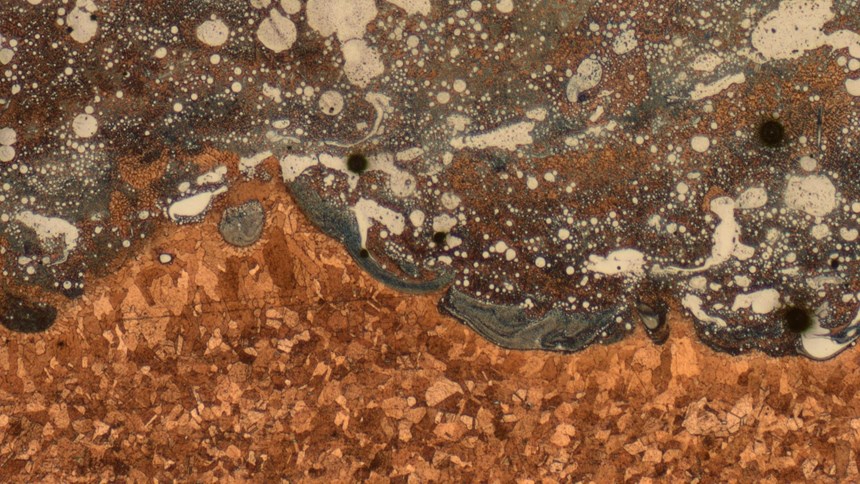Copper alloy and Inconel bond under a microscope 