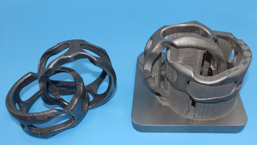 3d-printed part without and with support structures