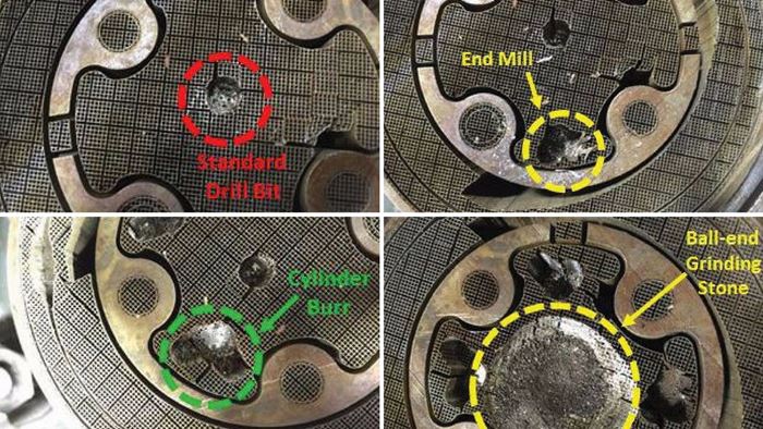 results of attempts to remove stainless steel support structures from an AM part