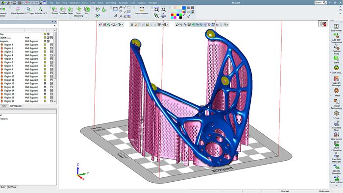 Screenshot of support creation in 3DXpert software