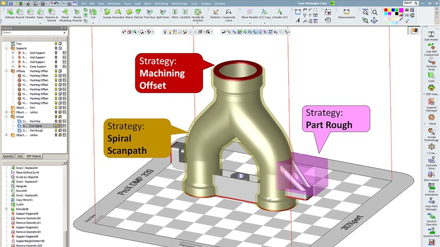 3DXpert screenshot of printing strategy assignment