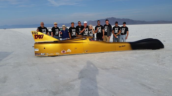 The Victory Motorsports team and its Streamliner at the Bonneville Salt Flats