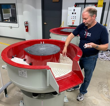 Will Hallewell, additive manufacturing lead, Fitz Frames adding frames to Rosler tumbler