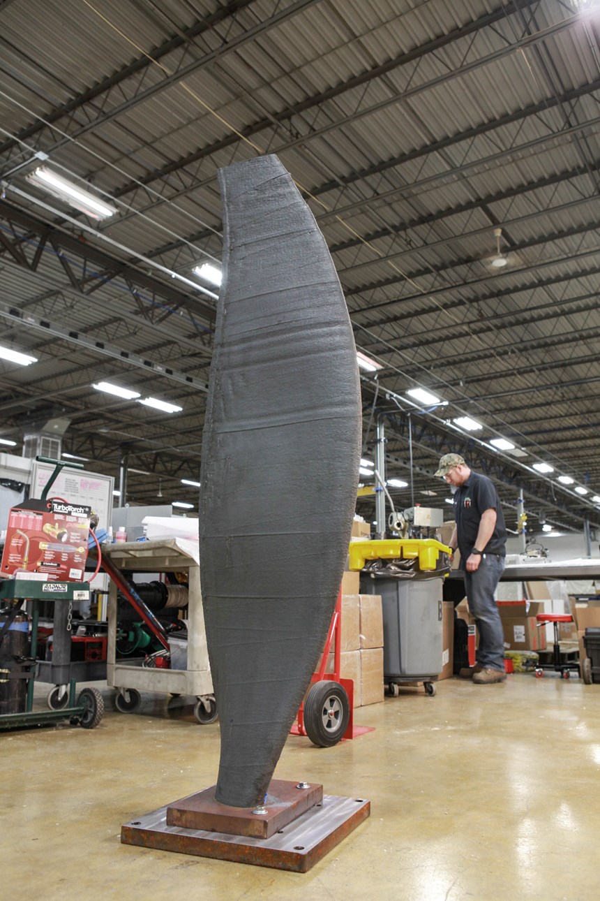 6-foot-tall steel sample part made with addere robot additive manufacturing