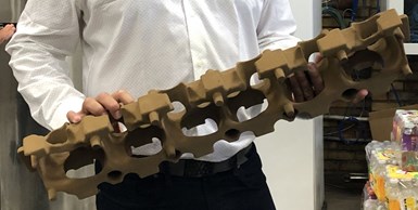 3D printed sand core used to form an engine block water jacket