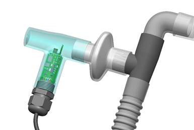 A rendering of the T-shaped splitter the Ventilator Project and Fortify created