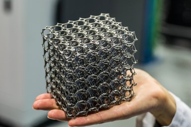 A stock photo of a 3D printed metal lattice