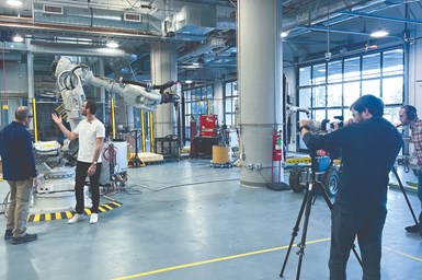 Kelly and Allard discuss compressed air drops at the Autodesk Technology Center in Boston during Smart(er) Shop filming.