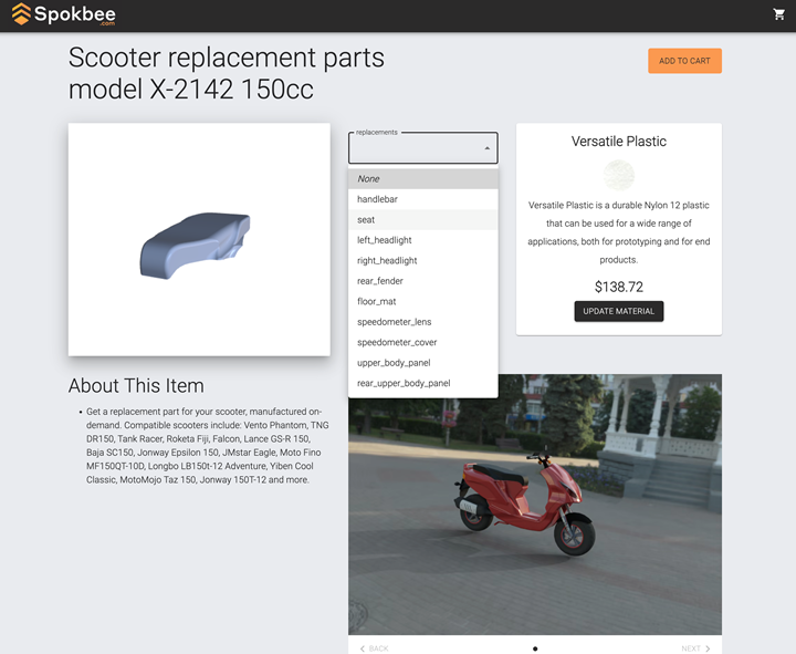 shopping page for 3d printed scooter replacement parts