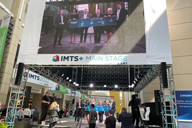 Representatives of AMT, Mesago Messe Frankfurt GmbH and GBM discussed the rollout of Formnext Chicago and related events during a presentation at IMTS 2022.