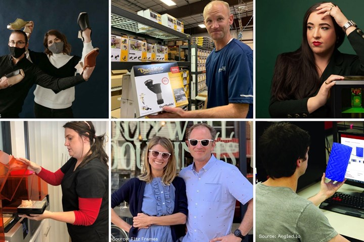 collage of 6 images showing people who use 3D printing 