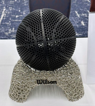3D printed basketball on a 3D printed and plated stand 