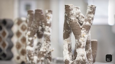 3D printing with mycelium reinforced clay structures. Photo Credits: Shape Lab - Institute of Architecture and Media, Graz University of Technology