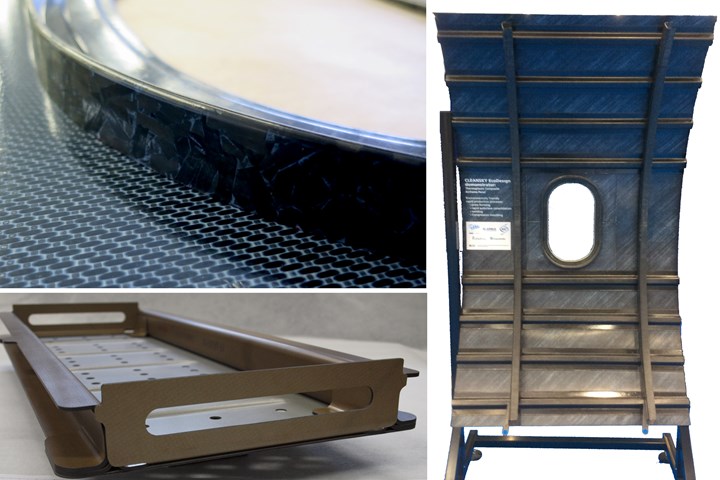 welded thermoplastic composite window frame, fuselage panel and rack