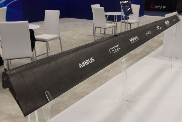 Demonstrator carbon fiber composite aileron for Airbus using North Thin Ply Technology prepreg using Huntsman epoxy resin