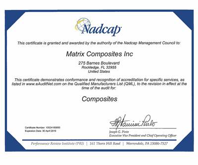 Matrix Composites accredited by Nadcap