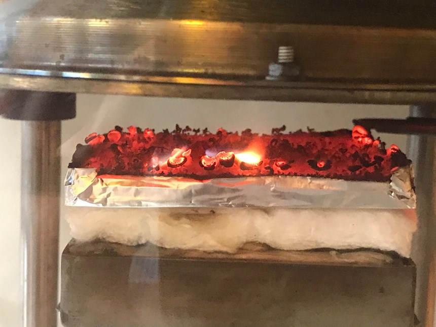 TFP Tecnofire intumescent nonwoven veil during flame test