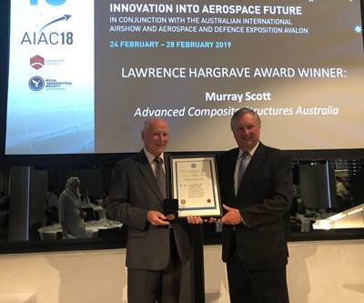 Royal Aeronautical Society awards 2019 Lawrence Hargrave Award to Murray Scott