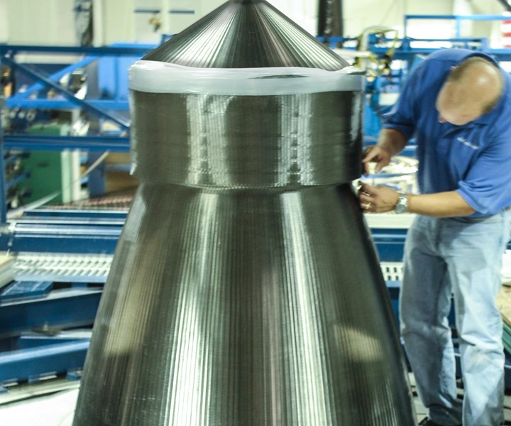 carbon fiber composite rocket nozzle preform made with A&P Technology Megabraider