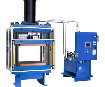 Down-acting hydraulic compression press designed for composite molding