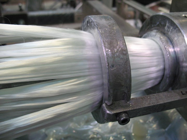 Mateenbar pultrusion process draws in glass fiber